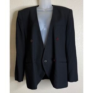 Jones New York Womens 14 Blazer Black 100% Pure Wool Double Breasted Collarless